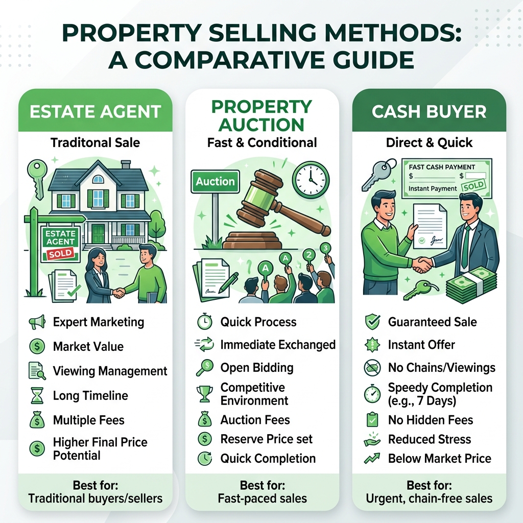 Estate agent auction and cash buyer comparison for inherited property