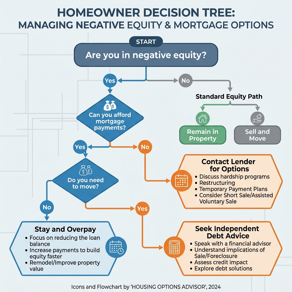 Decision tree flowchart helping homeowners decide what options they have for negative equity.
