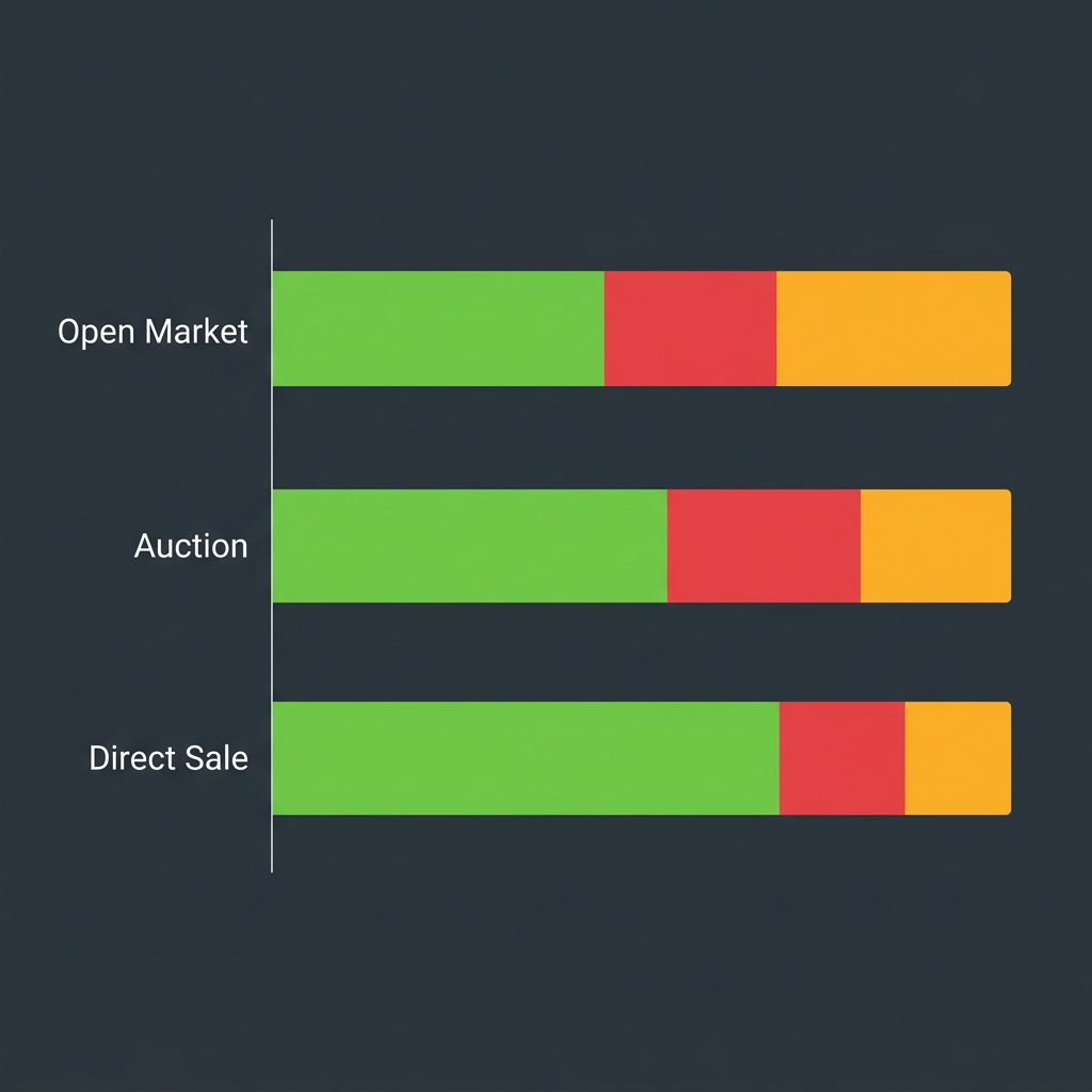Infographic comparing Open Market, Auction, and Direct Sale net proceeds vs deductions